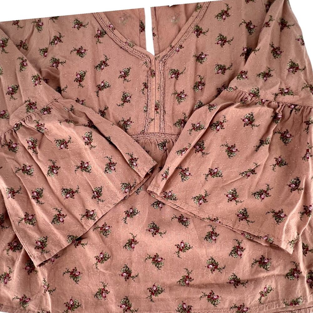 Arizona Jean Co Flowy Floral Quarter Bell Sleeve Babydoll Blouse Top Size Small - Picture 9 of 16